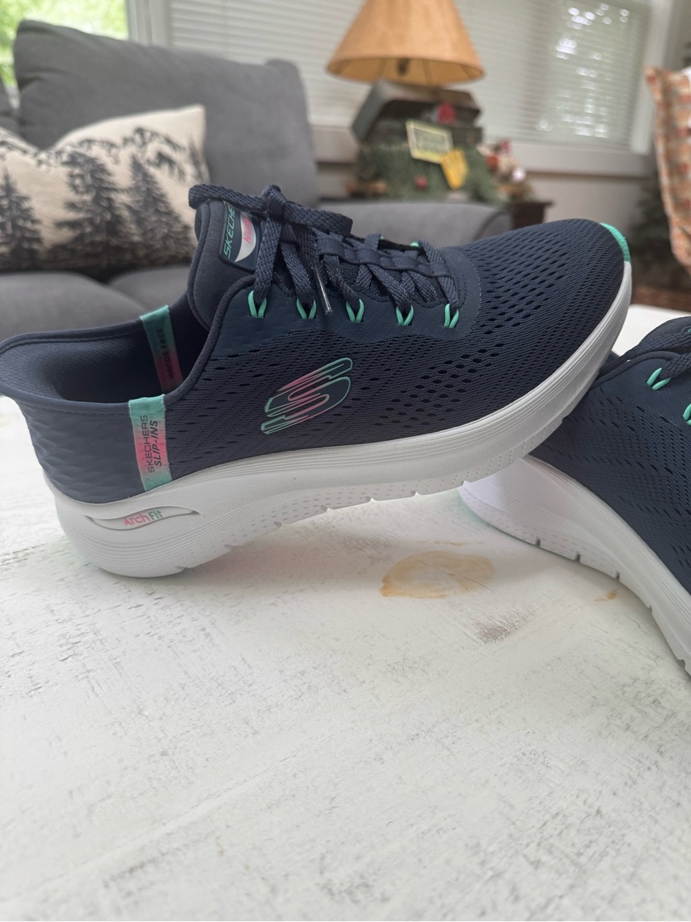 Skechers Navy Athletic Sneakers with Mint Accents - Picture 3 of 3